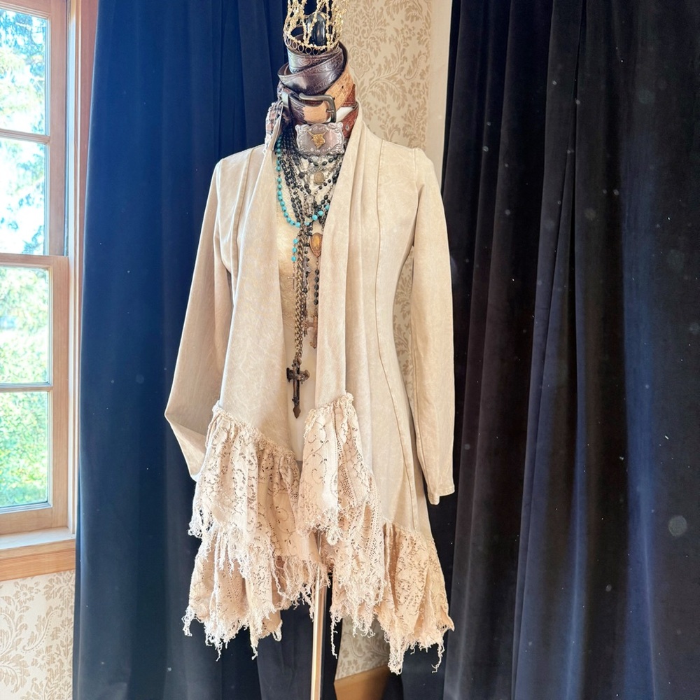 French Terry Jacket with Vintage Lace